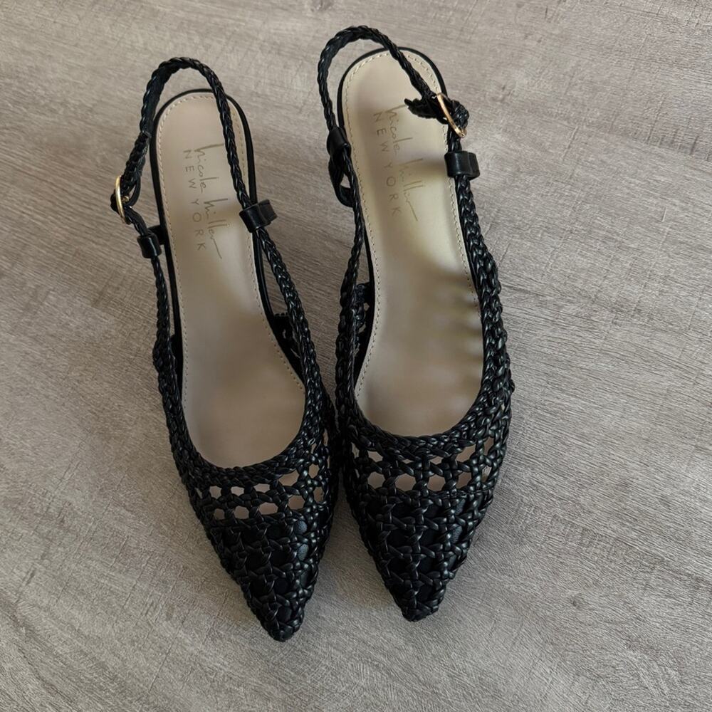 Nicole Miller Knotty Braided Pointy Toe Slingback Pump Blaxk Size 6.5 - Picture 2 of 5